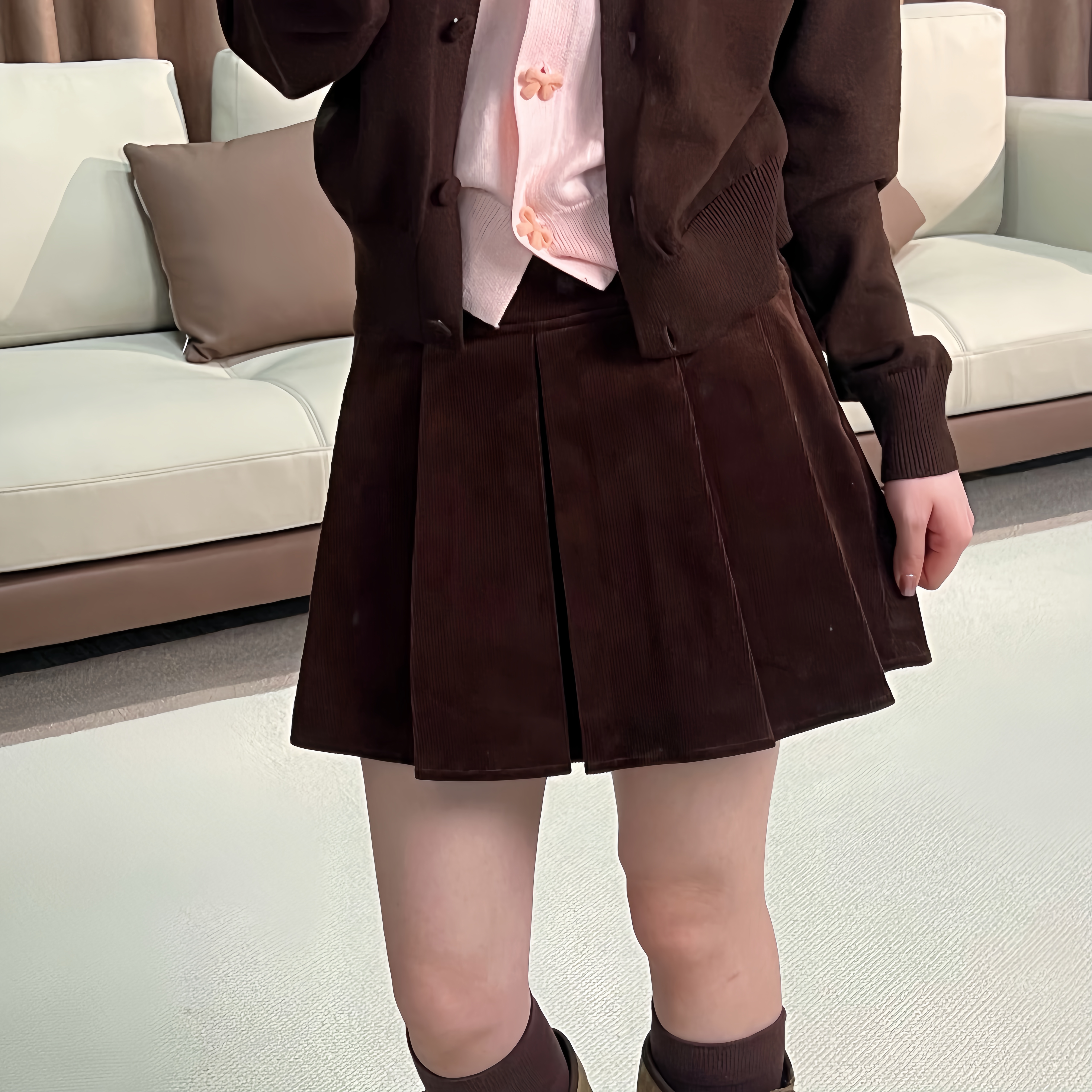 KEXIN 绒面百褶裙 2025秋冬新款百搭休闲防走光显瘦裙子-25DQ248