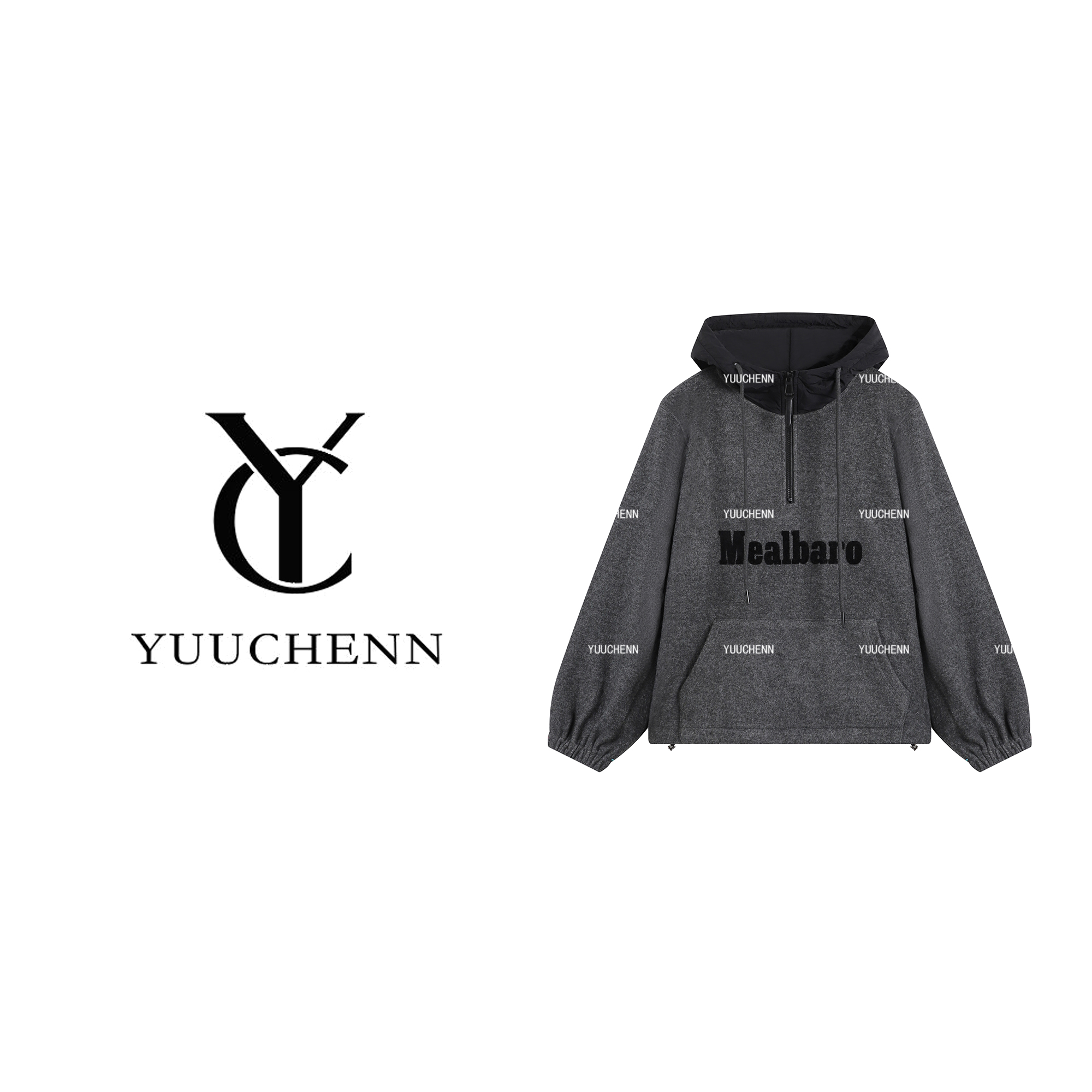 YUUCHENN“梦境漫游”拉链字母冬季连帽卫衣长袖秋冬25C-W80277