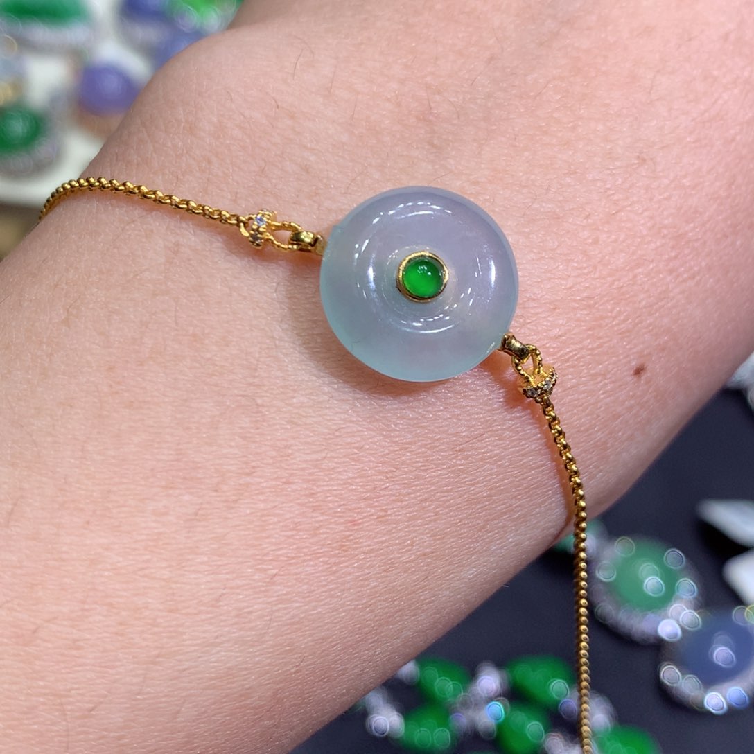 翡翠手链18K金镶嵌翡翠