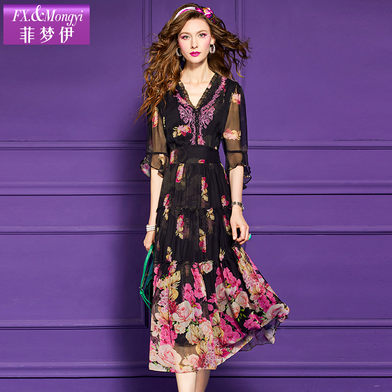 菲梦伊新款100桑蚕丝时尚连衣裙64884