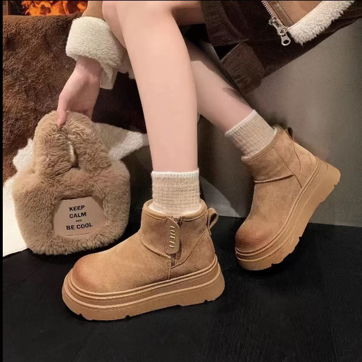 【小耳朵】2025年老牛拉链款雪地靴增高5厘米网红雪地靴