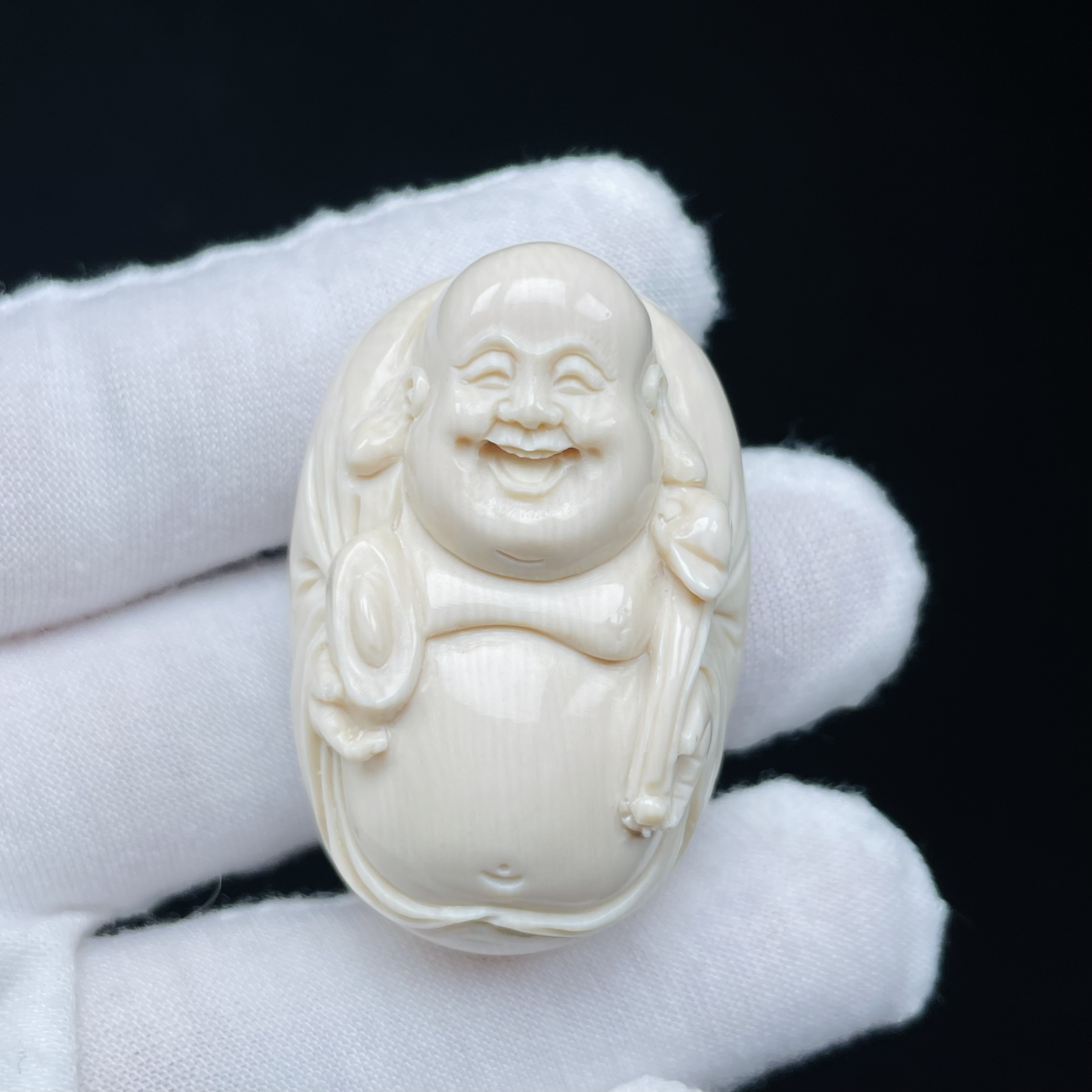 天然保真猛犸 弥勒佛笑脸佛牌吊坠手把件（42×29.8×18  24克）