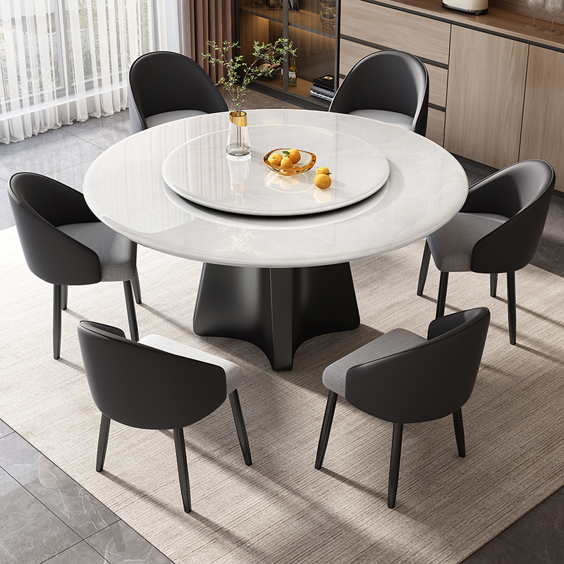 轻奢石头现代意式轻奢大圆桌家用餐厅天然大理石餐桌圆形饭桌