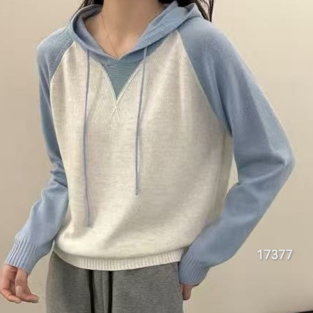 17377 WANGDAN（部无水洗唛介意慎拍)连帽款撞色长袖针织衫