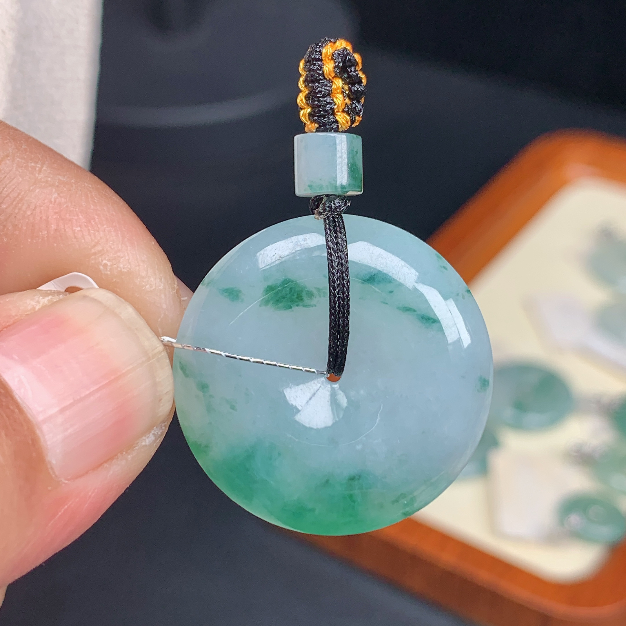 缅甸天然A货男女款冰种挂件飘花平安扣玉坠翡翠吊坠27.2-5.7