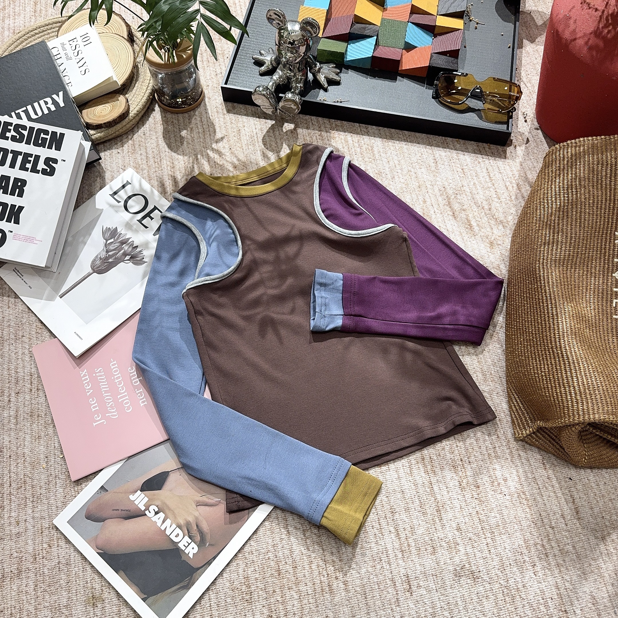 2025冬季新款时尚休闲加绒拼色打底长袖T恤5181