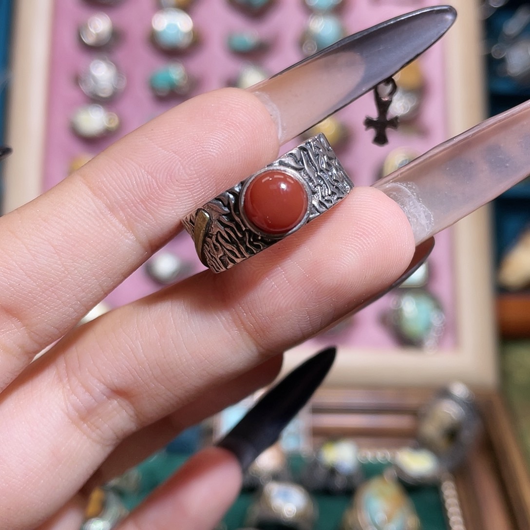 N***a南红玛瑙银S925镶嵌戒指