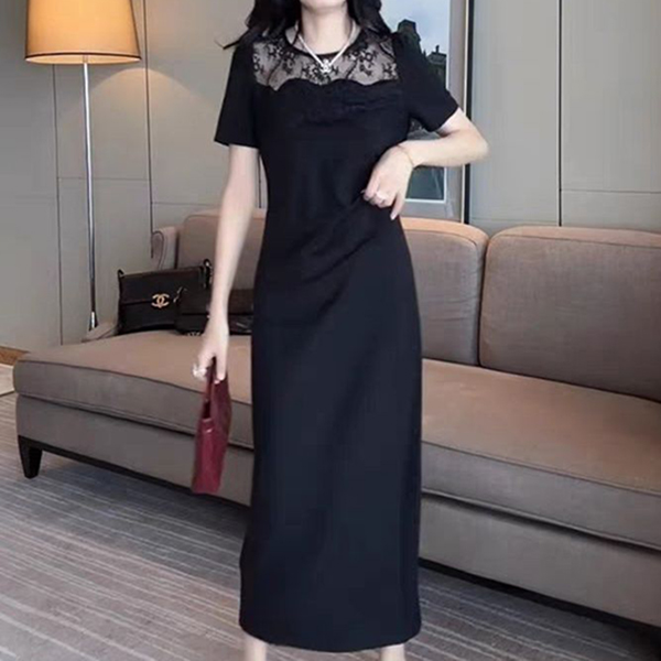 夏季新款黑色连衣裙洋气显瘦修身千金清冷感贵系衣服裙子长裙收腰