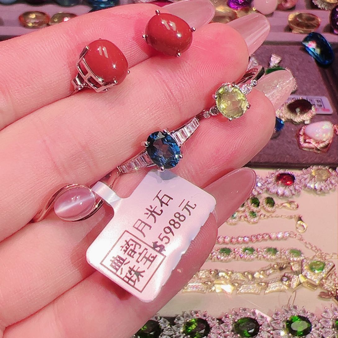 月光石戒指套装银S925镶嵌