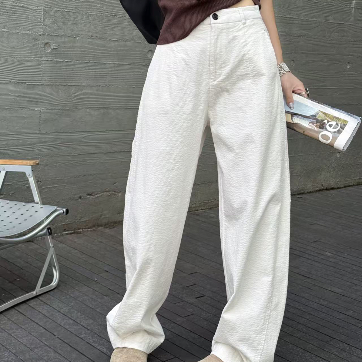 早秋新款复古灯芯绒休闲弯裤女立体剪裁显瘦百搭4893