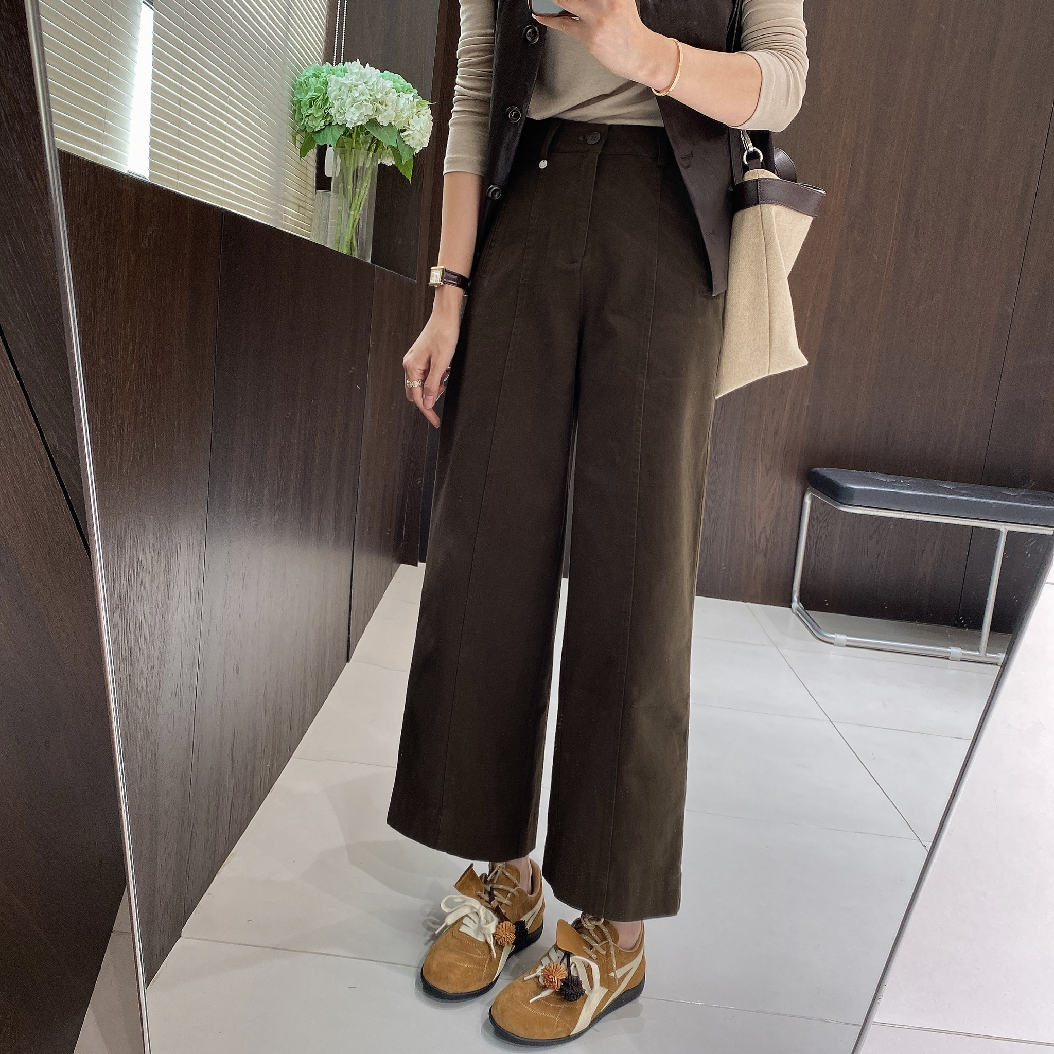 IMFLY金小金自制女装 休闲裤DYK2778早秋复古高腰直筒女士裤子