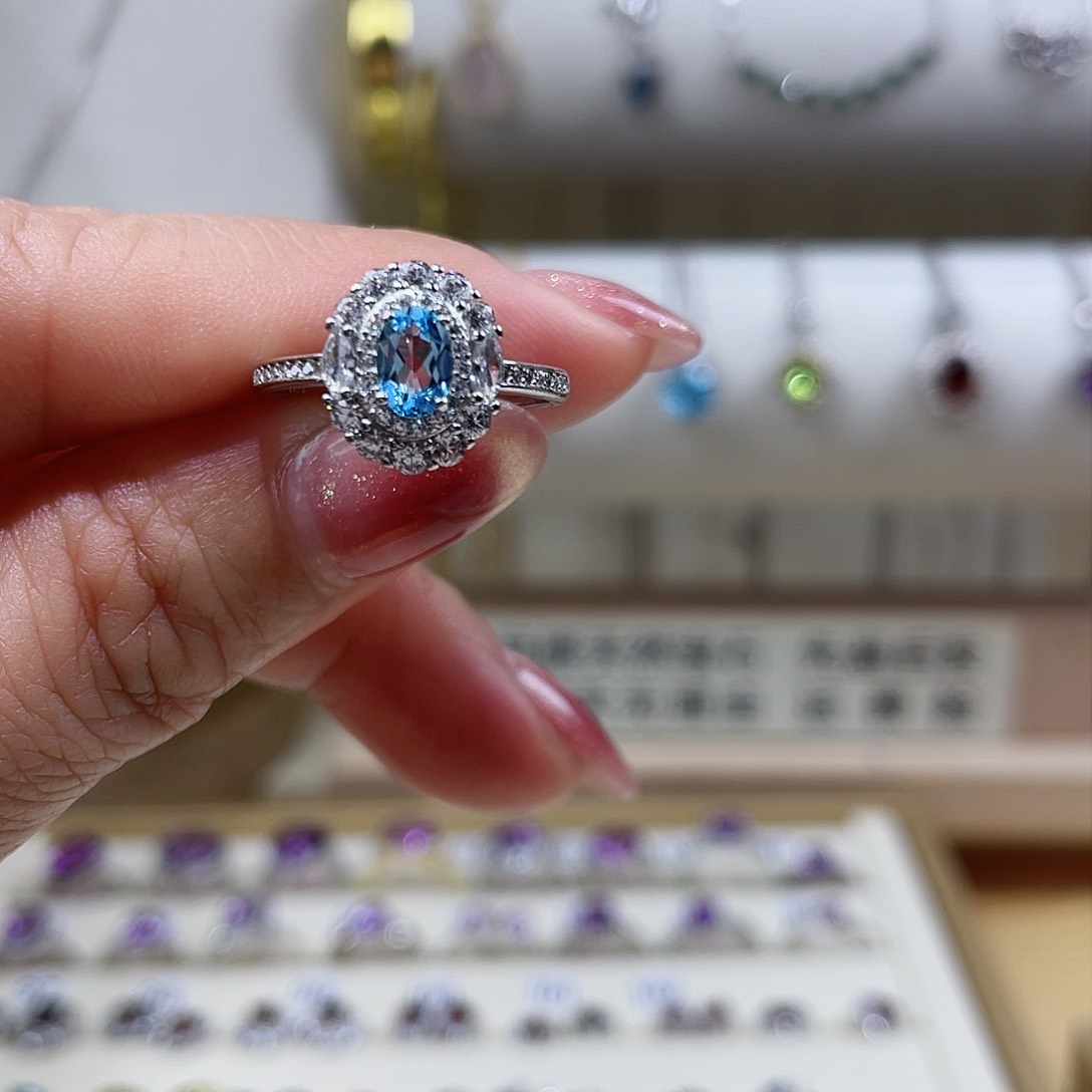托帕石戒指，银S925镶嵌