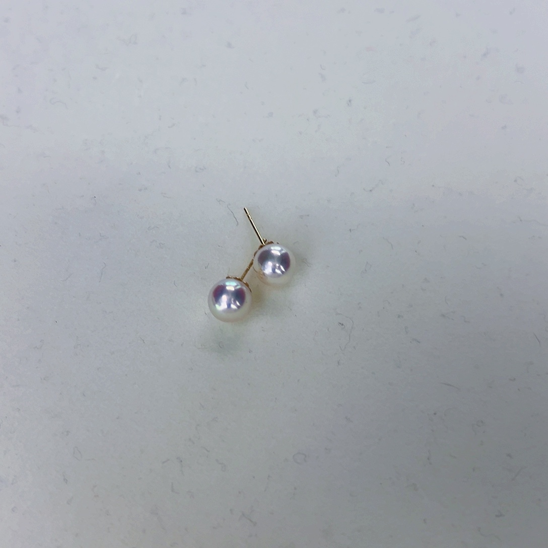海水珍珠海水akoya天女耳钉7-7.5mm18K金镶嵌