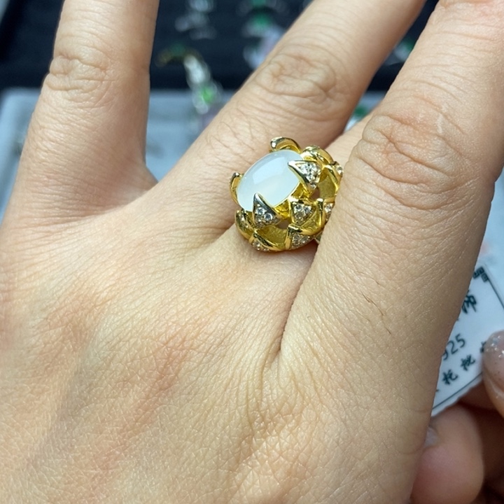 翡翠戒指银S925镶嵌戒指