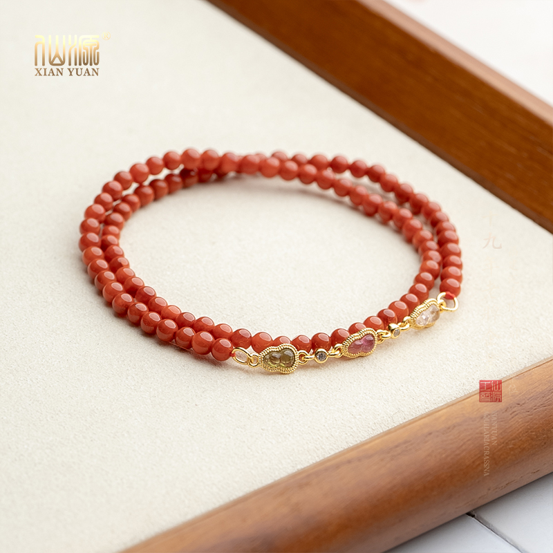 XIANYUAN/仙源【葫运连连】南红3mm双圈手串国风珠宝手串