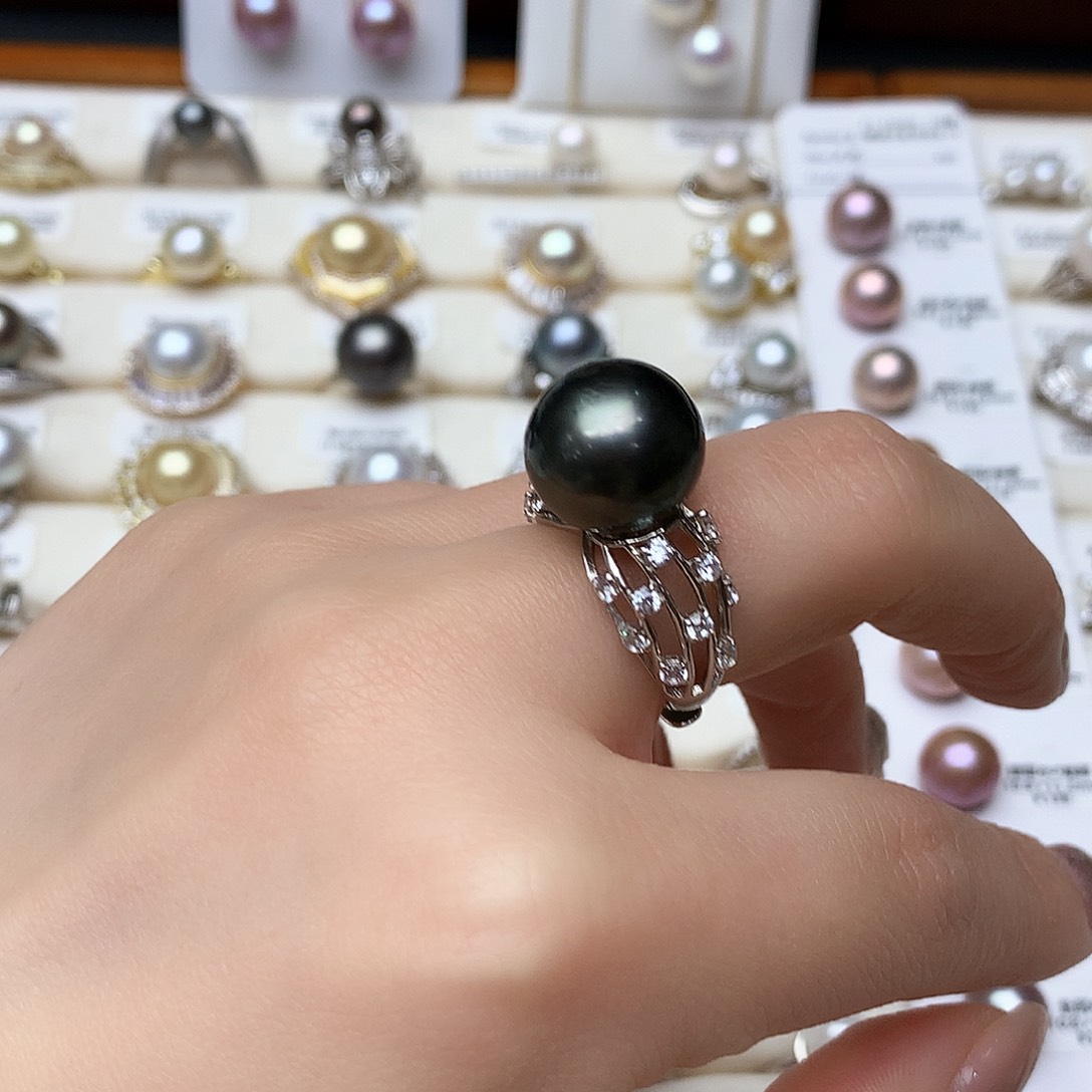 海水珍珠戒圈银S925镶嵌13-14mm 繁星满天