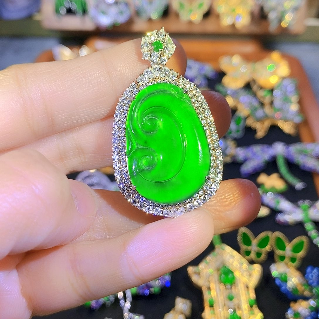 吊坠(不含链)银S925镶嵌翡翠