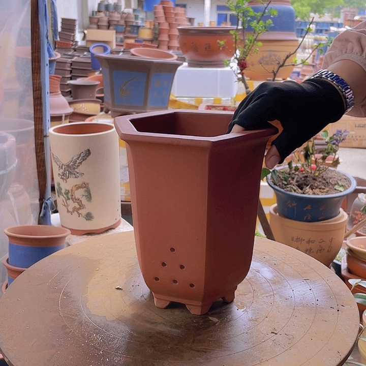 宜兴紫砂红六方宫灯小