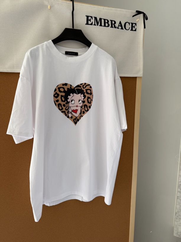 embrace贝蒂豹纹爱心印花宽松大版棉T恤短袖