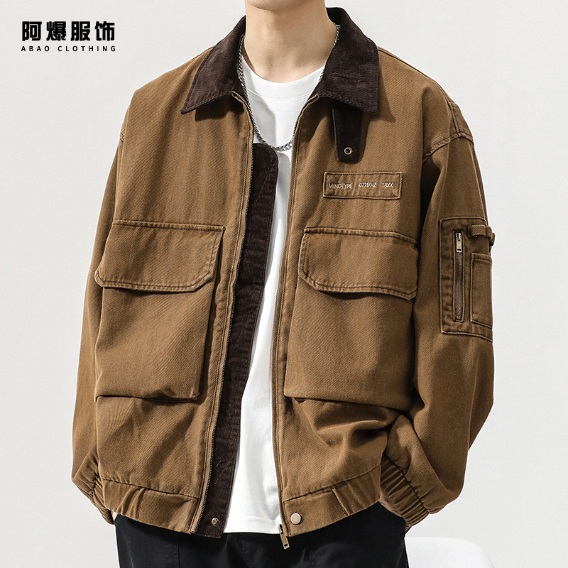 【阿爆服饰】春季新款日系复古休闲夹克男宽松大码百搭工装潮流外套