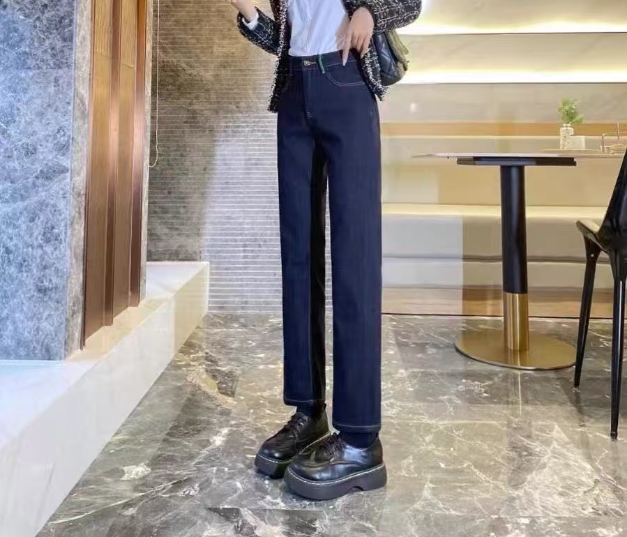 早春原色蓝不掉色直筒法棍裤10873