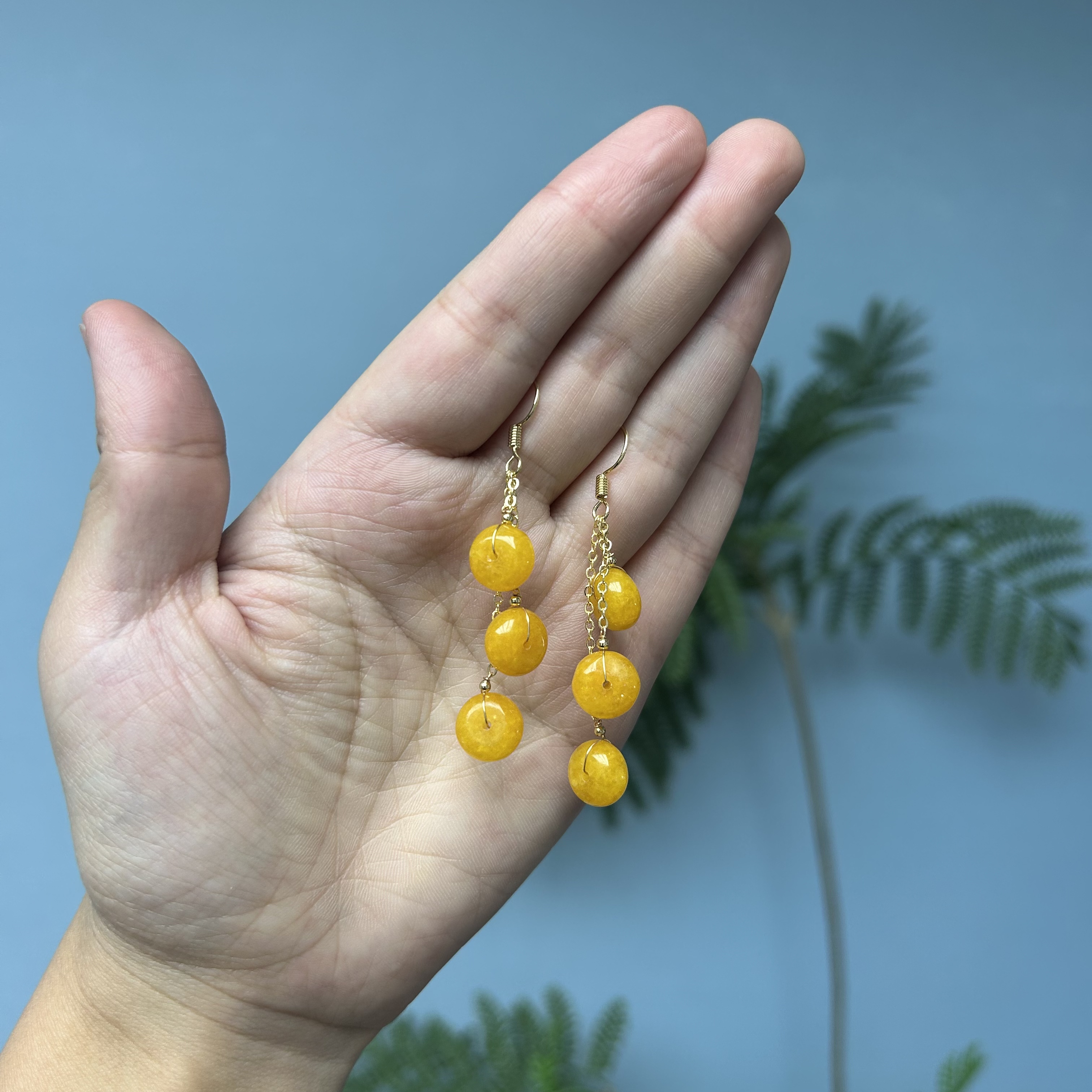 翡翠14k扁珠耳钩