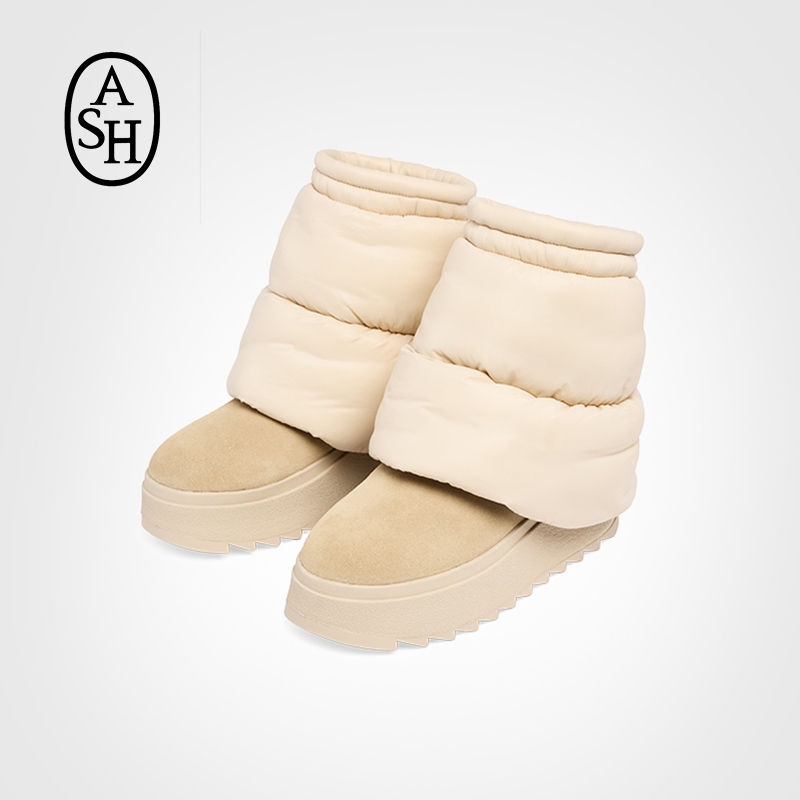 ASH女靴2025秋冬新款MOLLIS雪地靴女圆头厚底时尚增高短靴潮黑