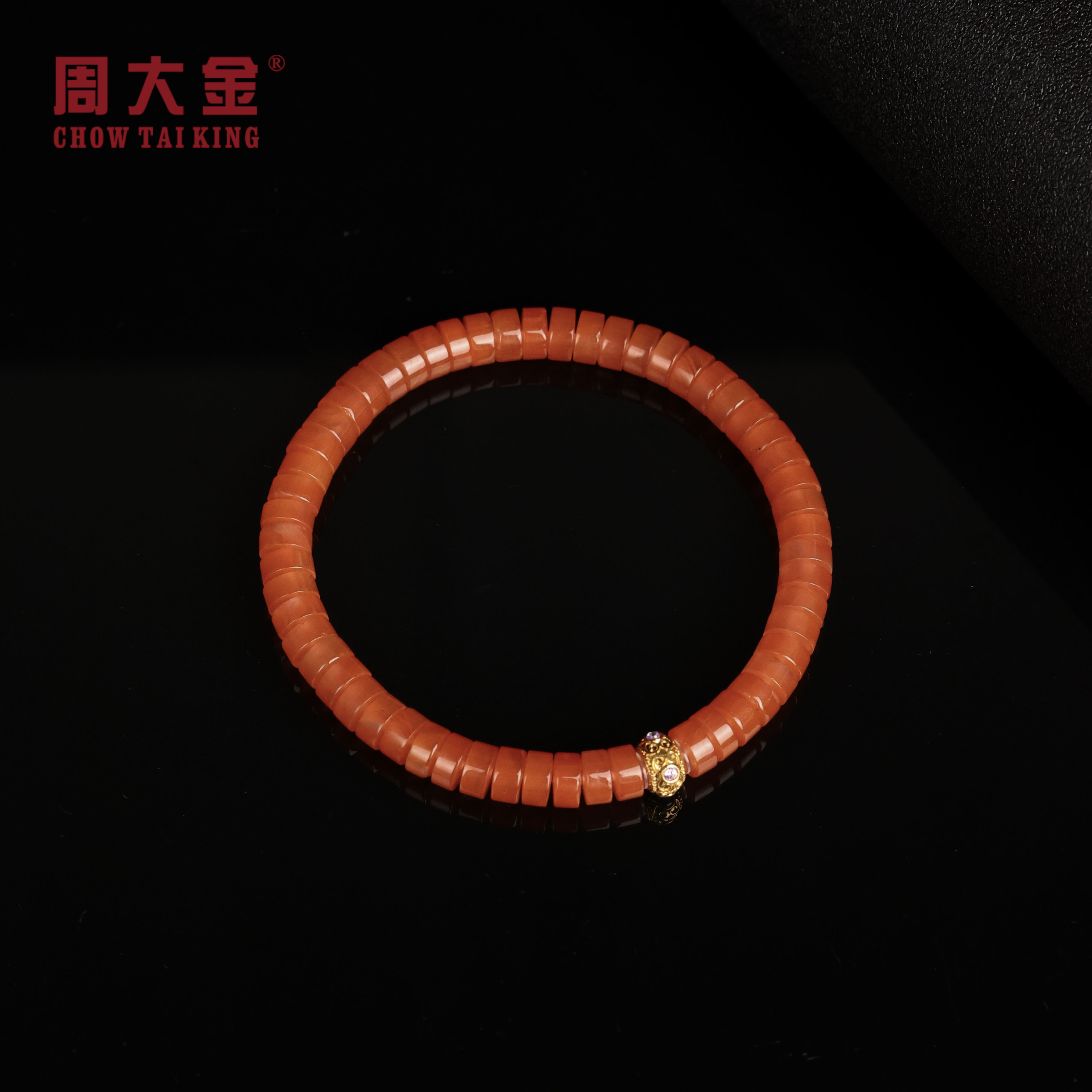 【周大金玉石】18k金天然南红手串-S3834-鹤