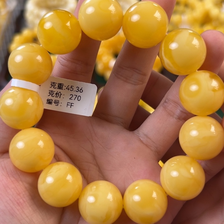 琥珀未镶嵌手链45.36g焦皮同料圆珠18mm ff