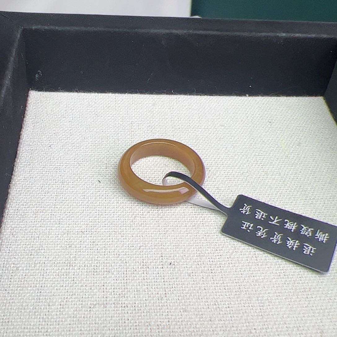 和田玉戒指未镶嵌12号深红糖