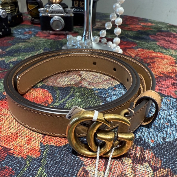 95新 GUCCI/古驰 棕色全皮女腰带