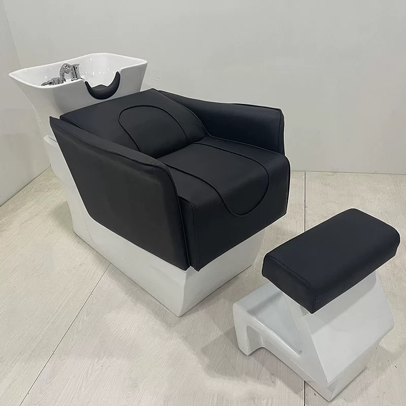 高档理发店专用洗头床陶瓷盆半躺式玻璃钢舒适冲水床