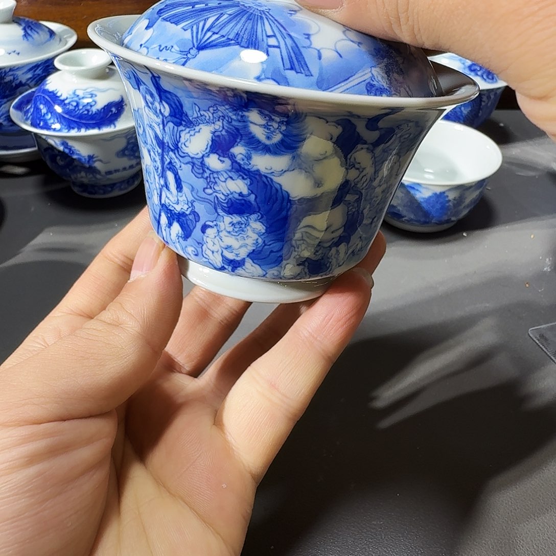 兰***心泥塑盖碗手工手绘