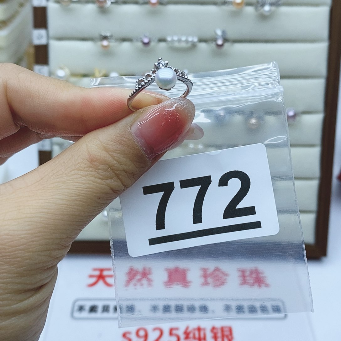 淡水珍珠戒指银S925镶嵌772