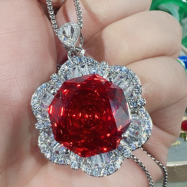 钨金红色蓝色满钻镶嵌戒指吊坠