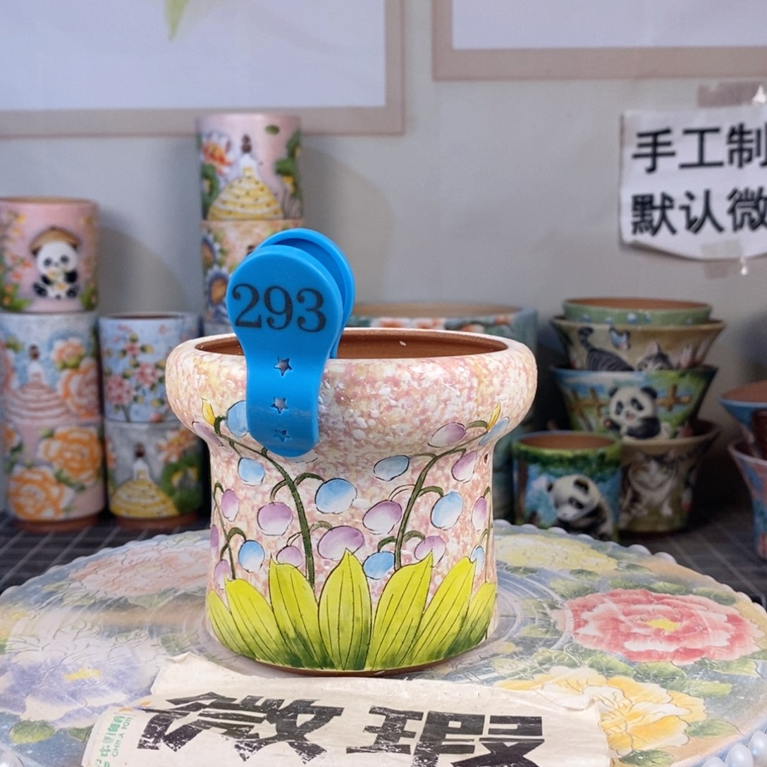 紫砂花盆红陶手绘花盆