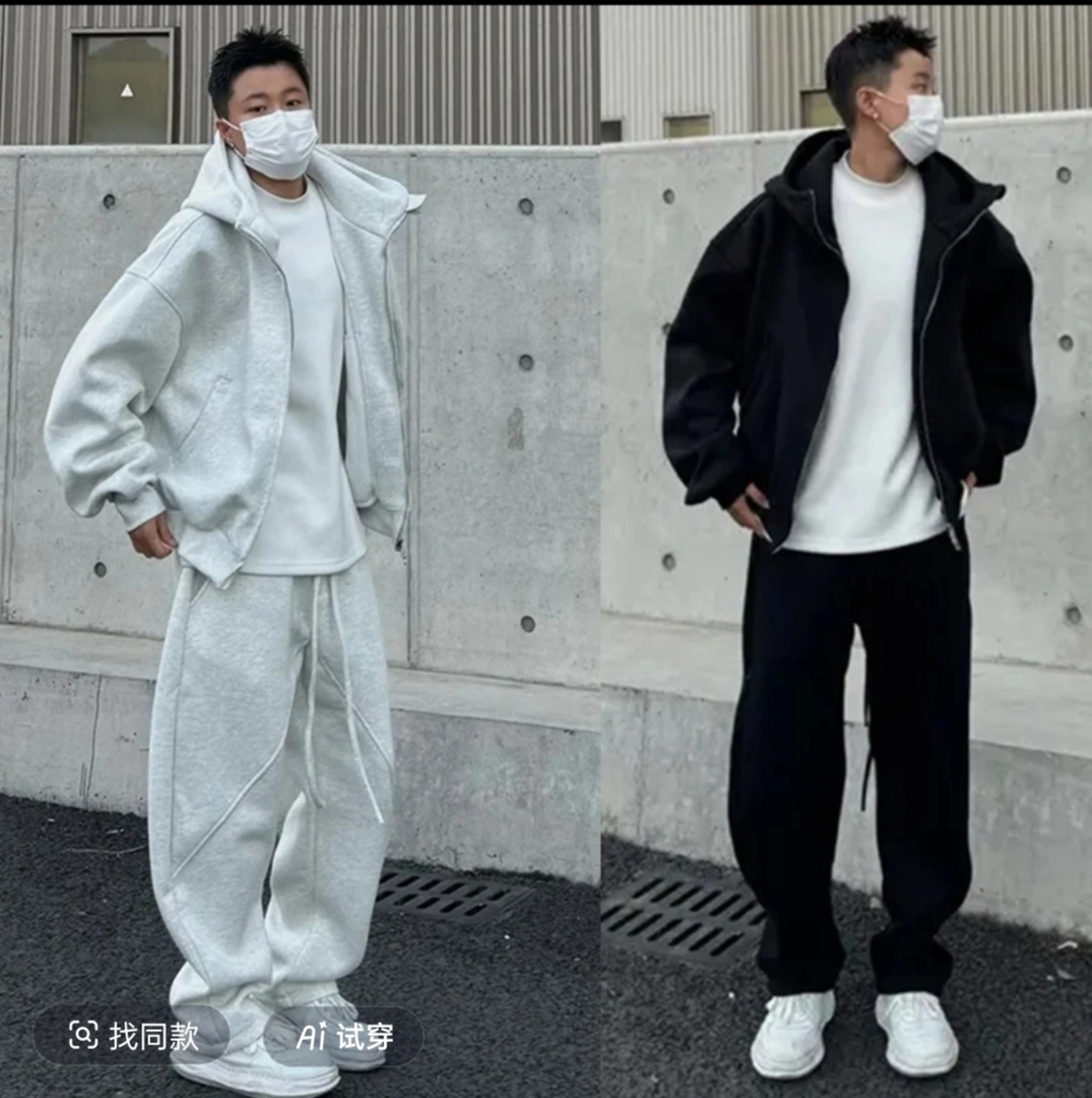 25秋冬新款百搭连帽套装男女情侣同款休闲运动套装弯刀裤时尚潮流