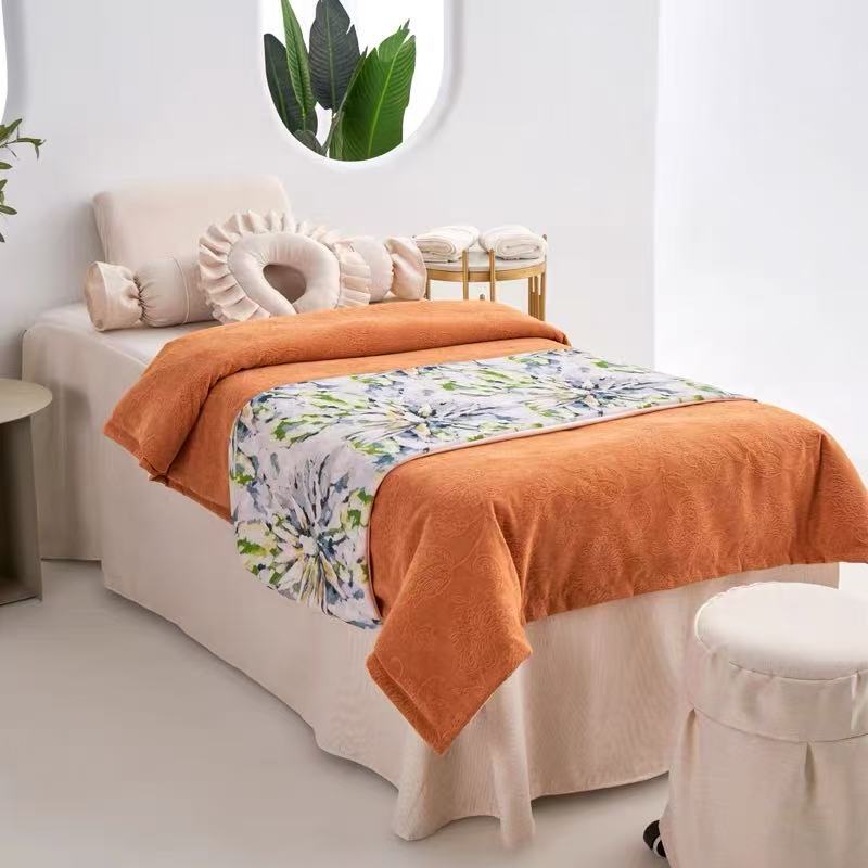 新款美容床罩四件套高档奶油风四季通用美容院按摩床专用床罩