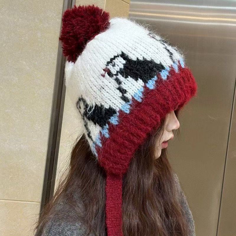 【641】费尔岛冬季时尚企鹅毛绒包头针织帽保暖加厚百搭韩版