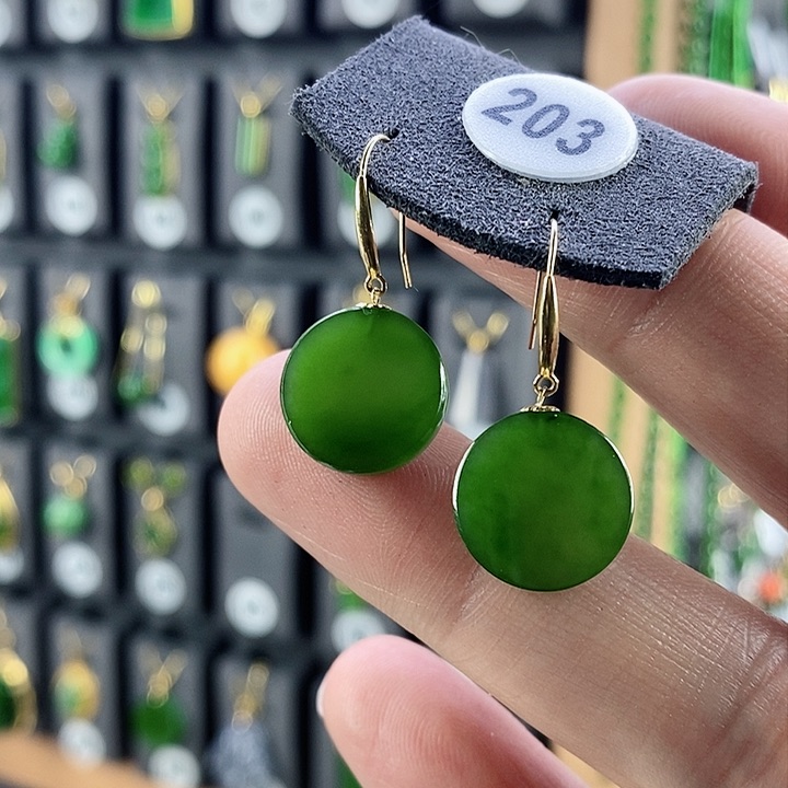 和田玉耳饰18K金镶嵌