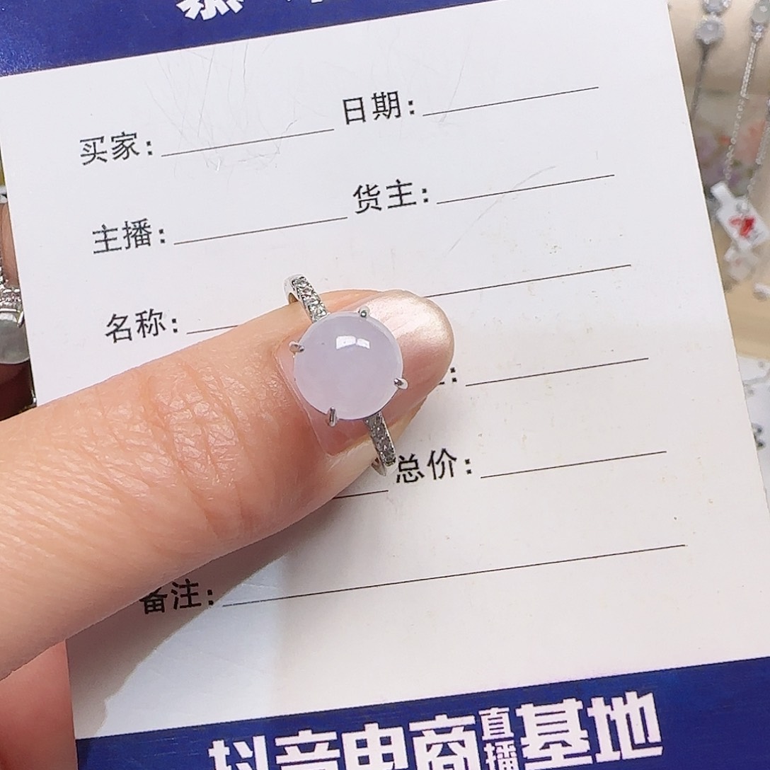 翡翠戒指银S925镶嵌缅甸a货翡翠s925银镶戒指