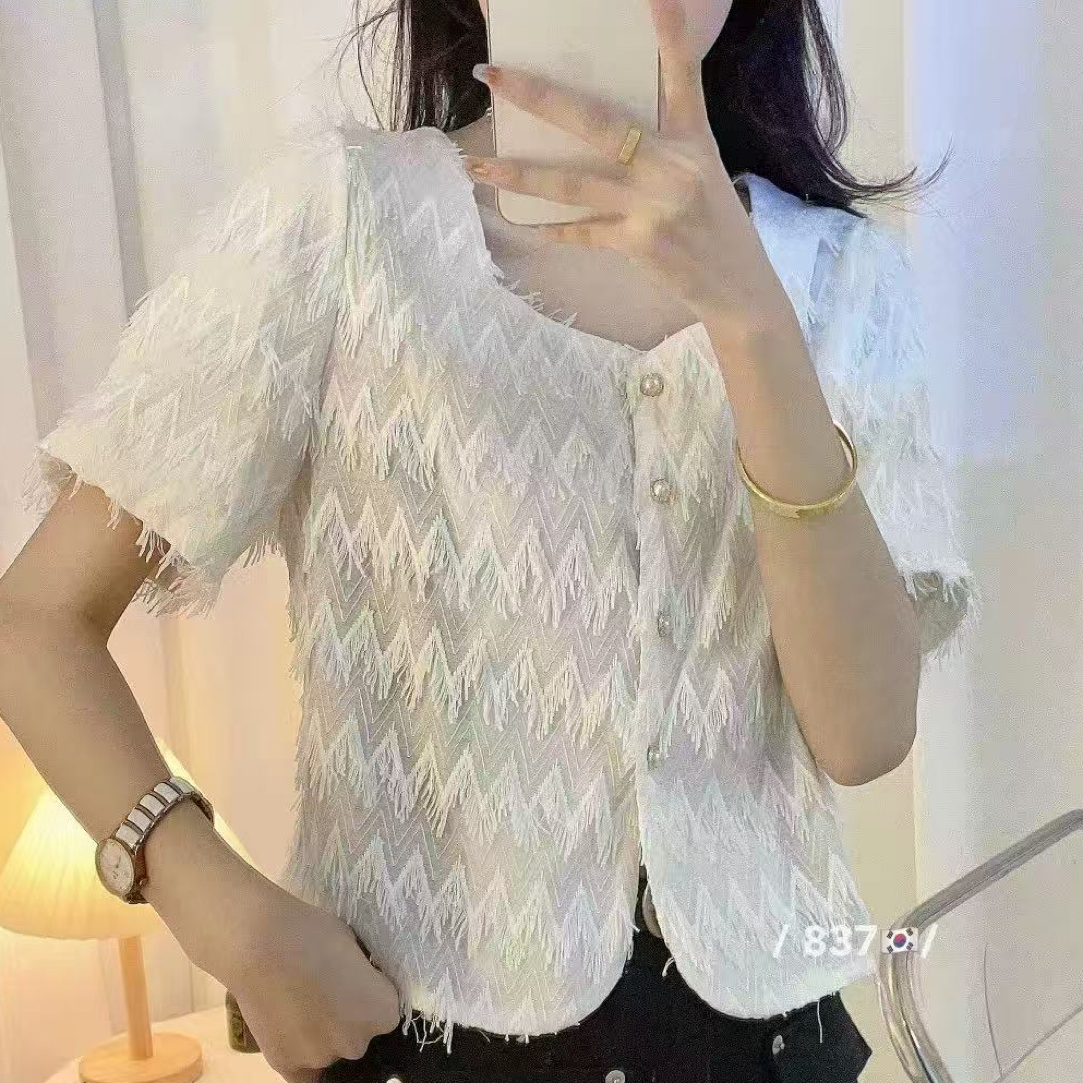 014号（高级质感清凉一夏百搭打底限量款）白色短袖小香风