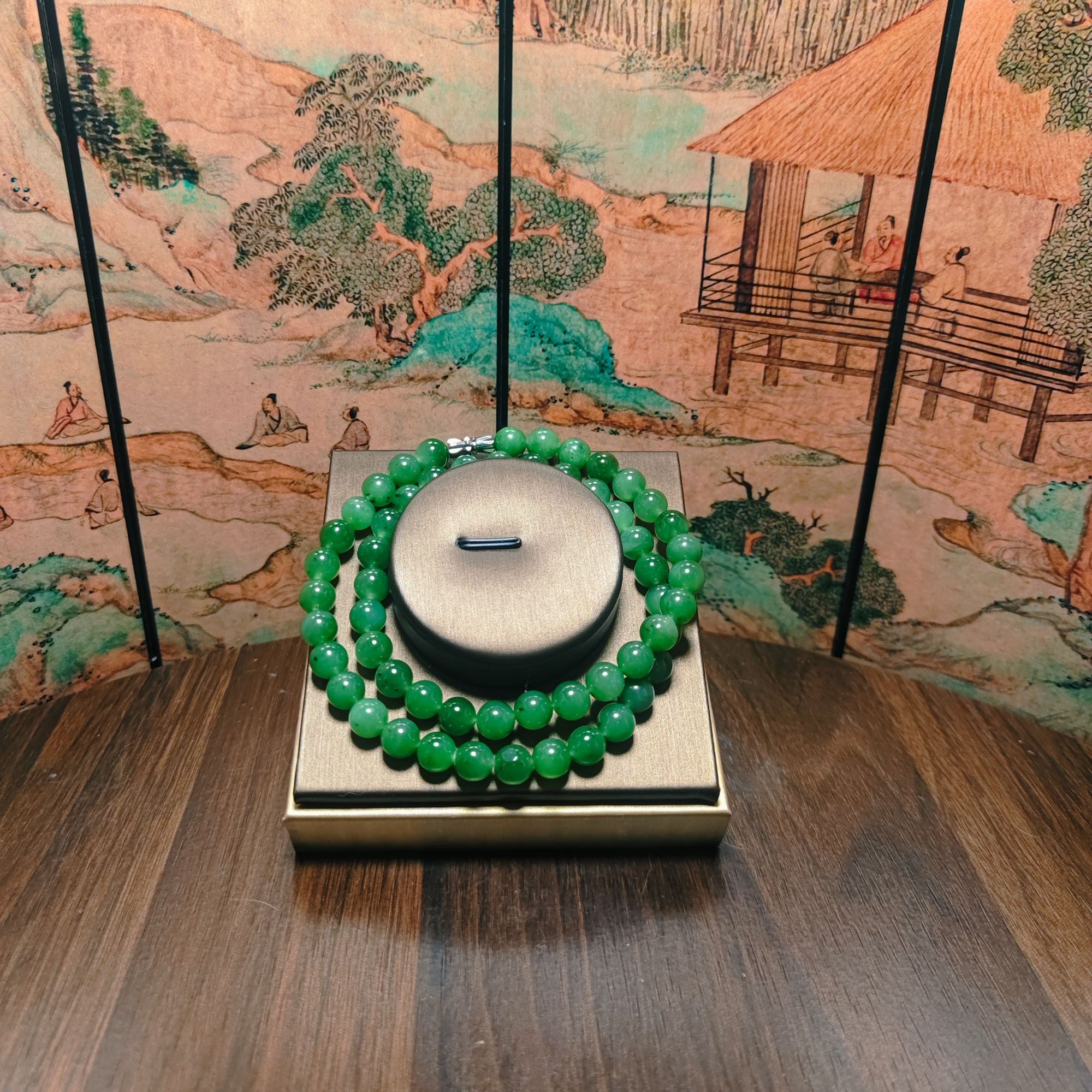 N和田玉碧玉圆珠项链0677