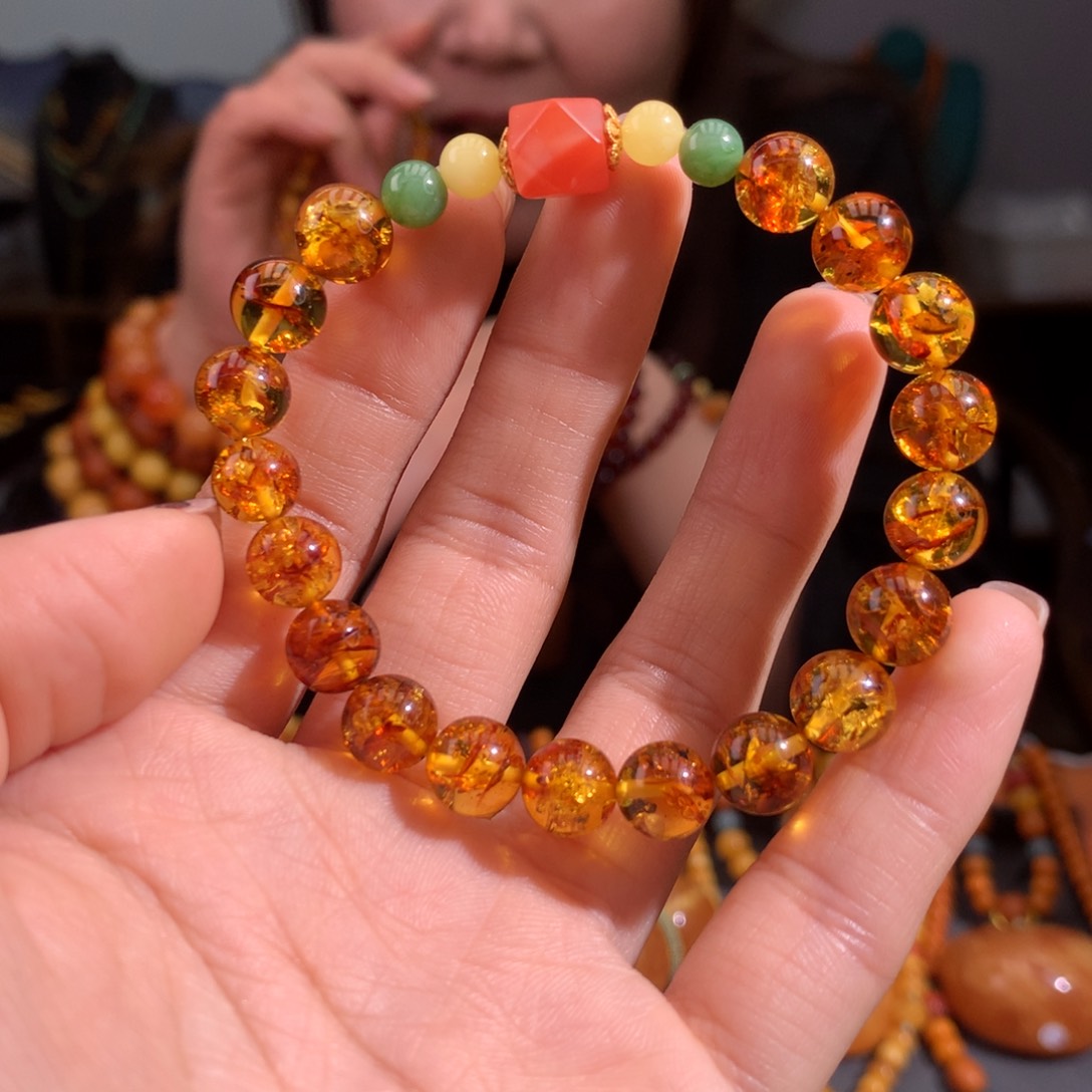 琥珀（花珀）手串未镶嵌天然