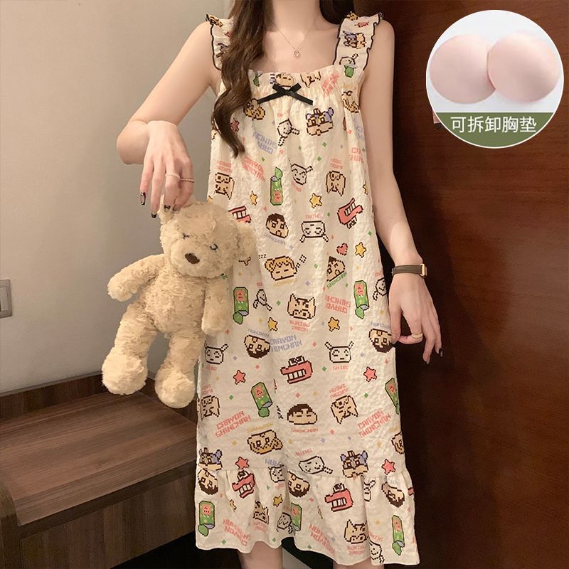 2025新款春夏款蜡笔小新带胸垫吊带睡裙女款夏季睡裙女大码200斤