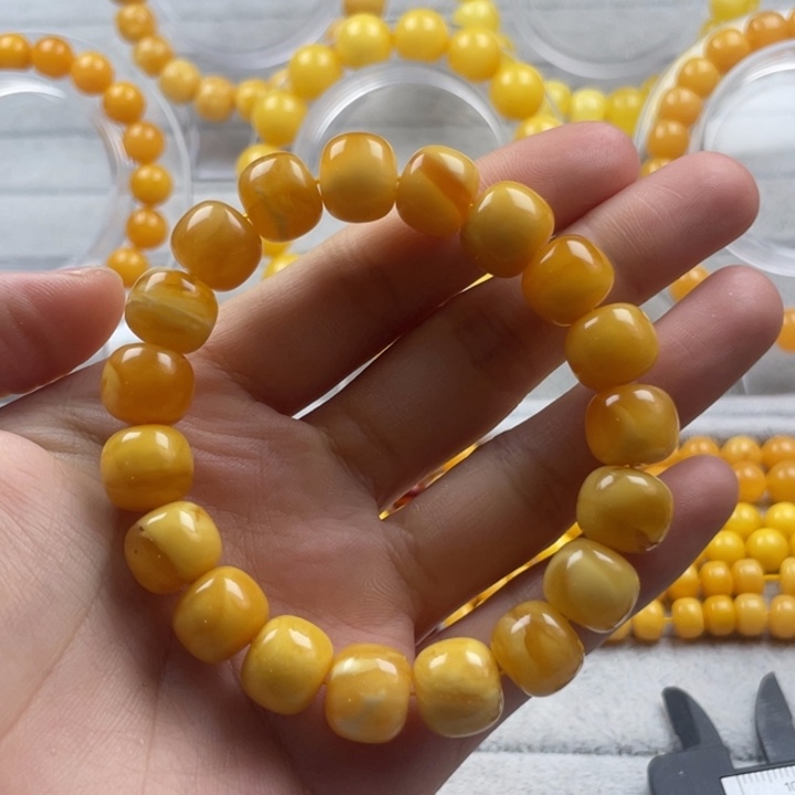 蜜蜡裸石未镶嵌天然原矿蜜蜡老型手串11*10mm尺寸妖花款