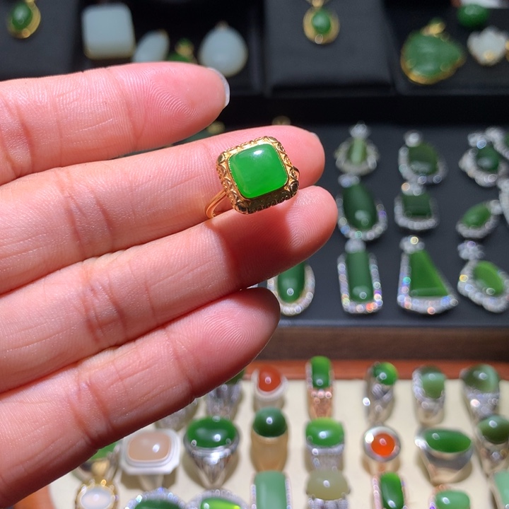 和田玉（碧玉）银S925镶嵌戒指