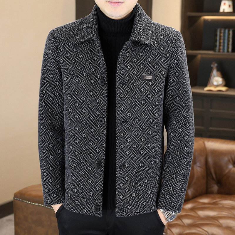 男士秋冬新款高档毛呢大衣休闲百搭呢子夹克加厚翻领外套