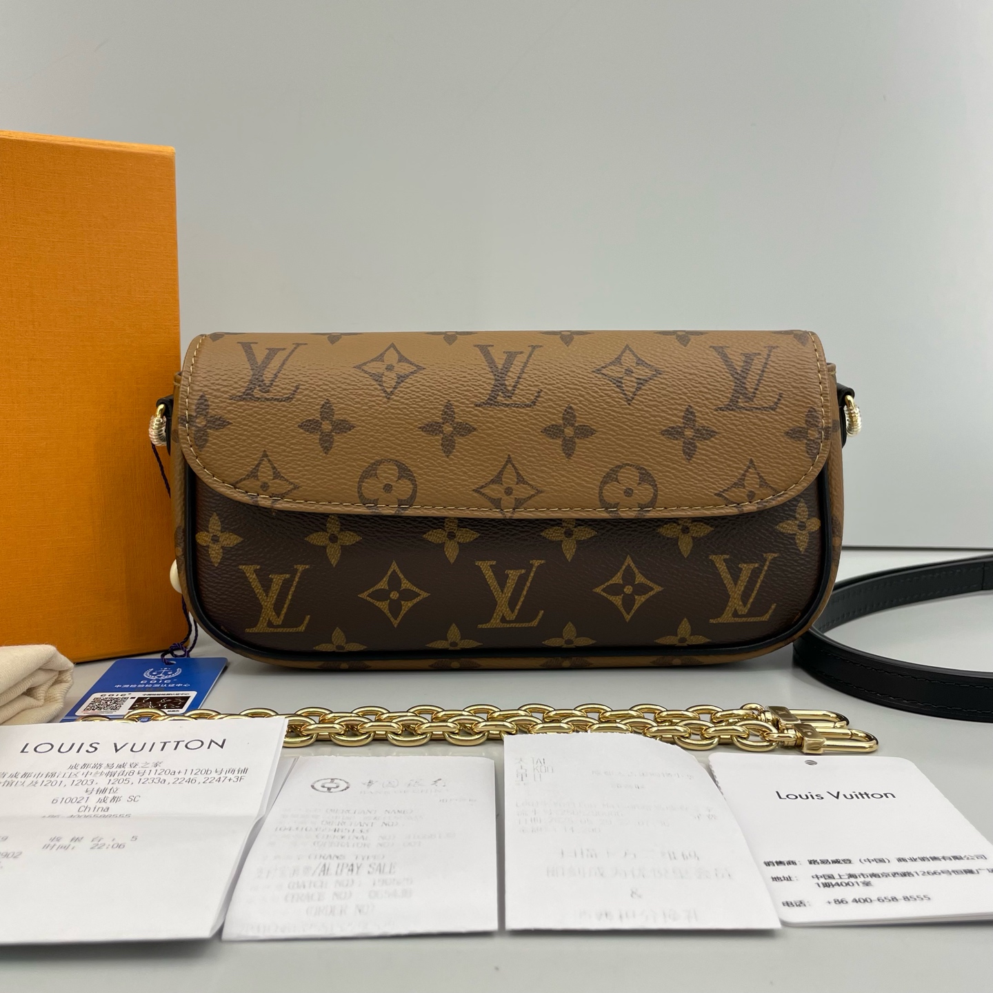 99新 LouisVuitton/路易威登 优选/Ivy拼色老花法棍包25年票23x12