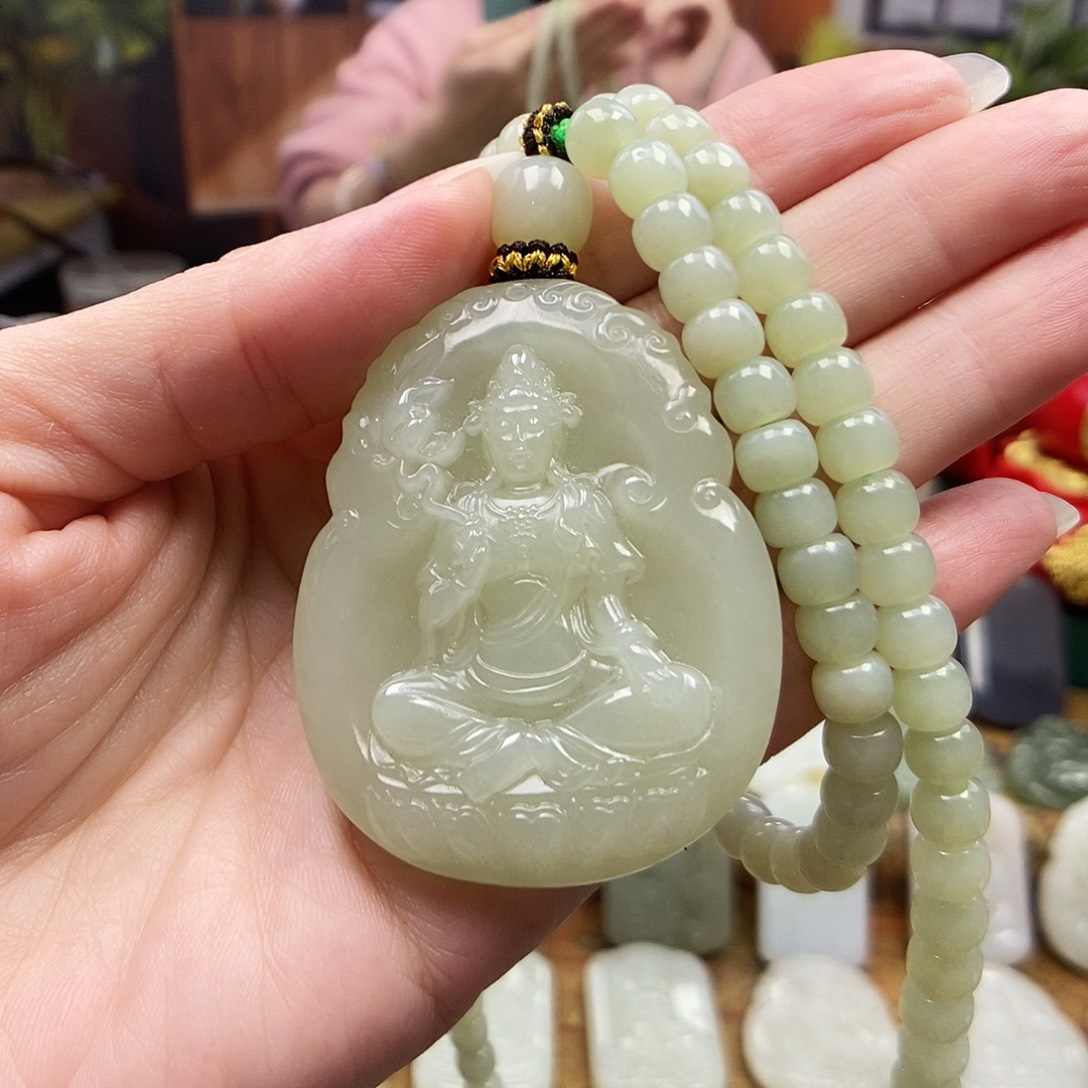 和田玉未镶嵌颈饰006莲花观音